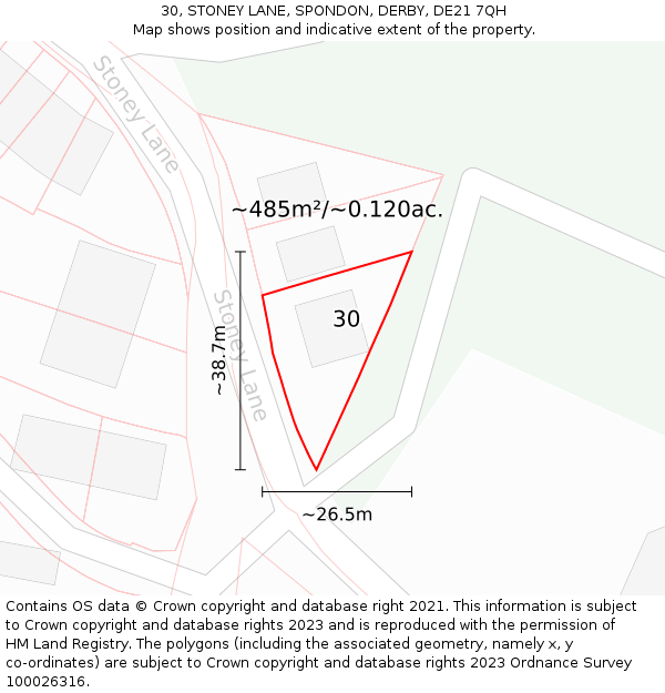 30, STONEY LANE, SPONDON, DERBY, DE21 7QH: Plot and title map