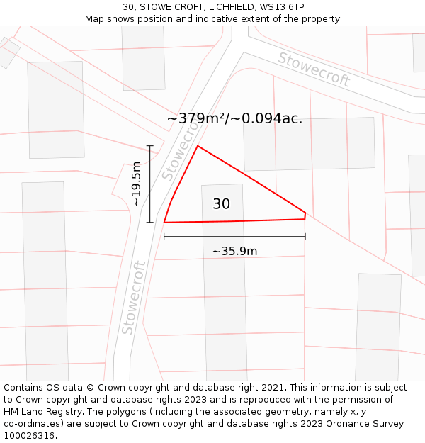 30, STOWE CROFT, LICHFIELD, WS13 6TP: Plot and title map