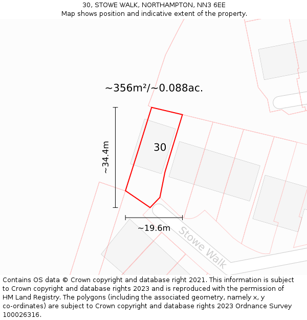 30, STOWE WALK, NORTHAMPTON, NN3 6EE: Plot and title map