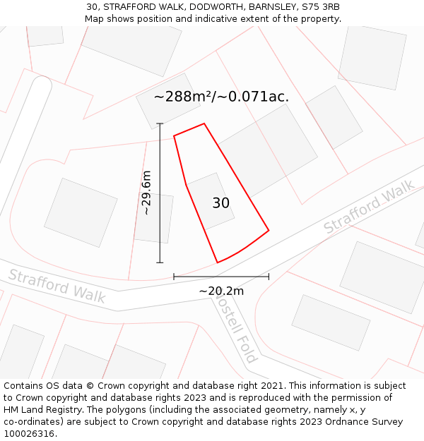30, STRAFFORD WALK, DODWORTH, BARNSLEY, S75 3RB: Plot and title map