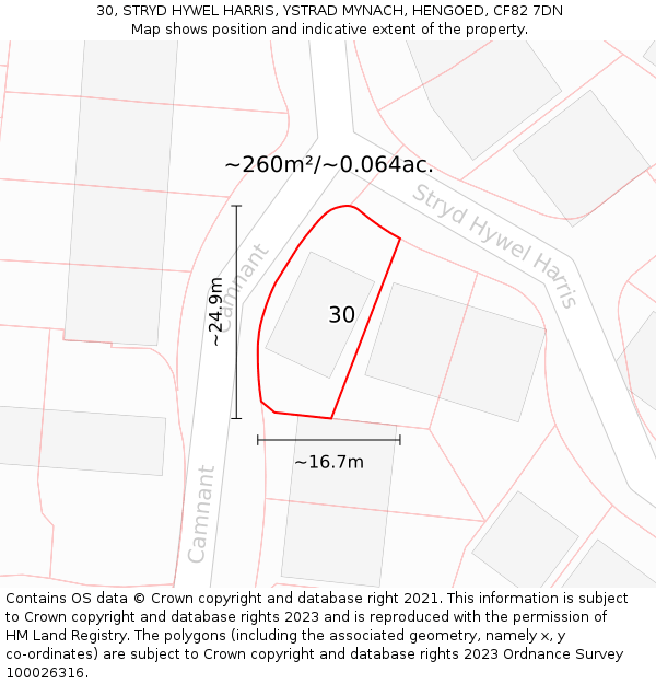 30, STRYD HYWEL HARRIS, YSTRAD MYNACH, HENGOED, CF82 7DN: Plot and title map