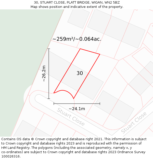 30, STUART CLOSE, PLATT BRIDGE, WIGAN, WN2 5BZ: Plot and title map