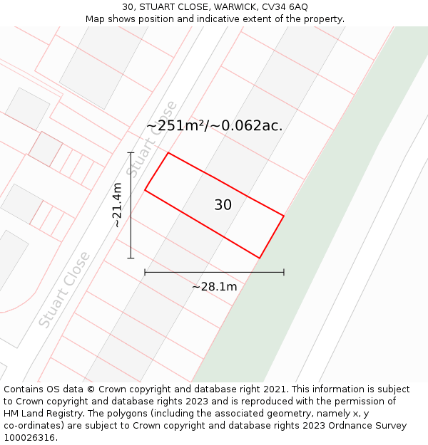 30, STUART CLOSE, WARWICK, CV34 6AQ: Plot and title map