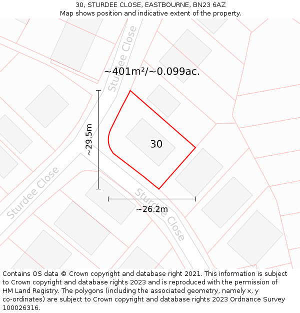 30, STURDEE CLOSE, EASTBOURNE, BN23 6AZ: Plot and title map