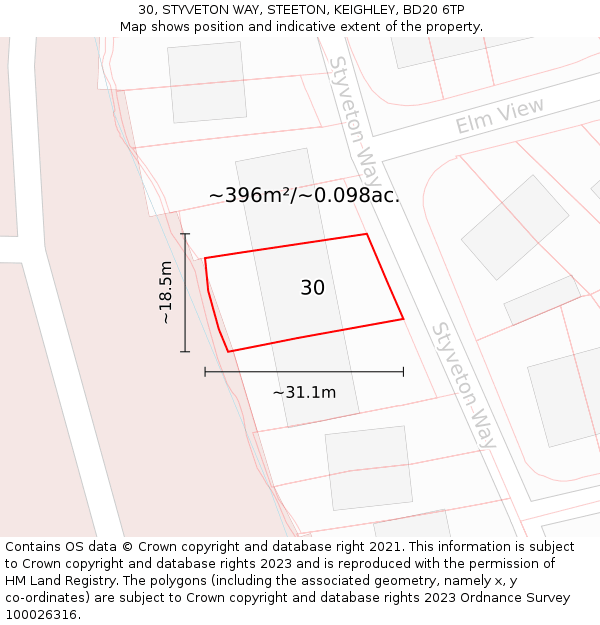 30, STYVETON WAY, STEETON, KEIGHLEY, BD20 6TP: Plot and title map