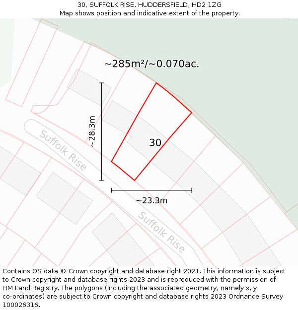 30, SUFFOLK RISE, HUDDERSFIELD, HD2 1ZG: Plot and title map