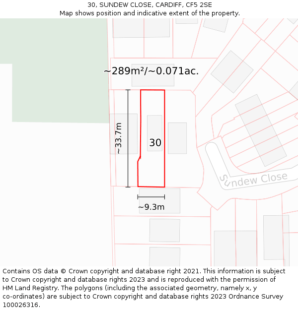 30, SUNDEW CLOSE, CARDIFF, CF5 2SE: Plot and title map