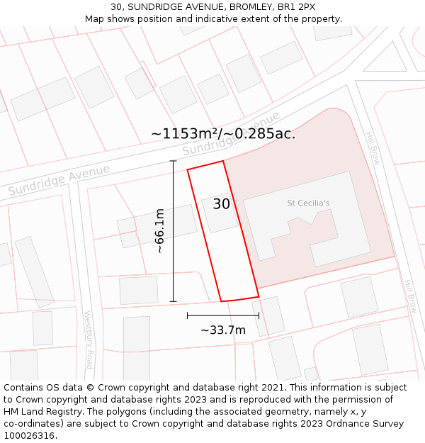 30, SUNDRIDGE AVENUE, BROMLEY, BR1 2PX: Plot and title map