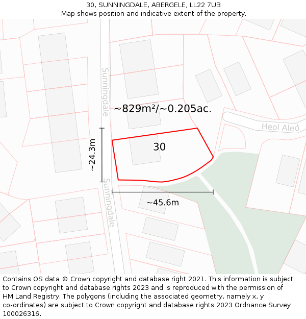 30, SUNNINGDALE, ABERGELE, LL22 7UB: Plot and title map