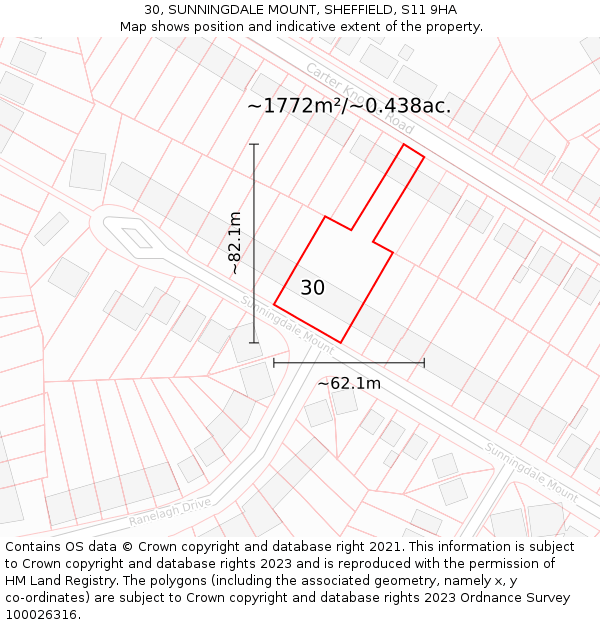 30, SUNNINGDALE MOUNT, SHEFFIELD, S11 9HA: Plot and title map