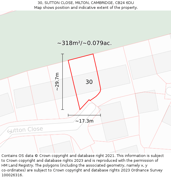 30, SUTTON CLOSE, MILTON, CAMBRIDGE, CB24 6DU: Plot and title map