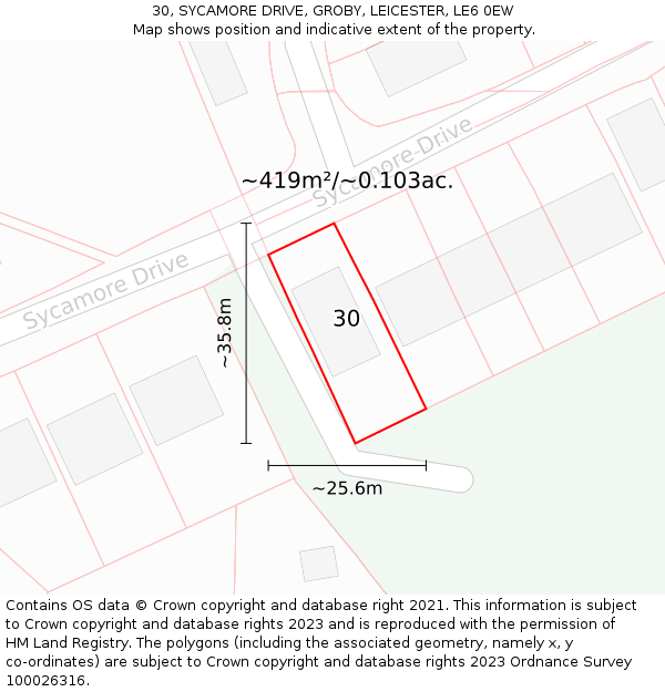 30, SYCAMORE DRIVE, GROBY, LEICESTER, LE6 0EW: Plot and title map