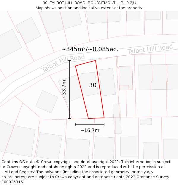 30, TALBOT HILL ROAD, BOURNEMOUTH, BH9 2JU: Plot and title map