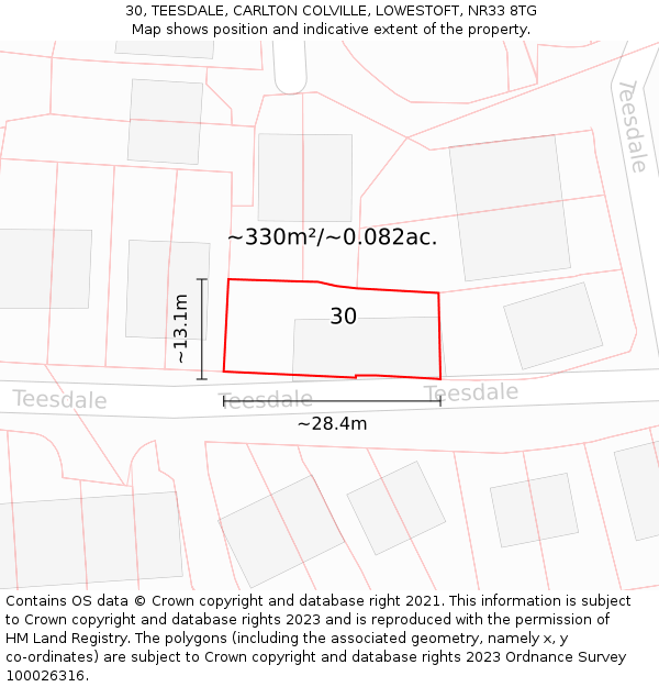 30, TEESDALE, CARLTON COLVILLE, LOWESTOFT, NR33 8TG: Plot and title map