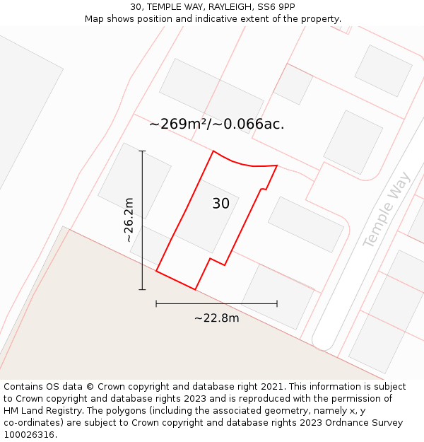 30, TEMPLE WAY, RAYLEIGH, SS6 9PP: Plot and title map