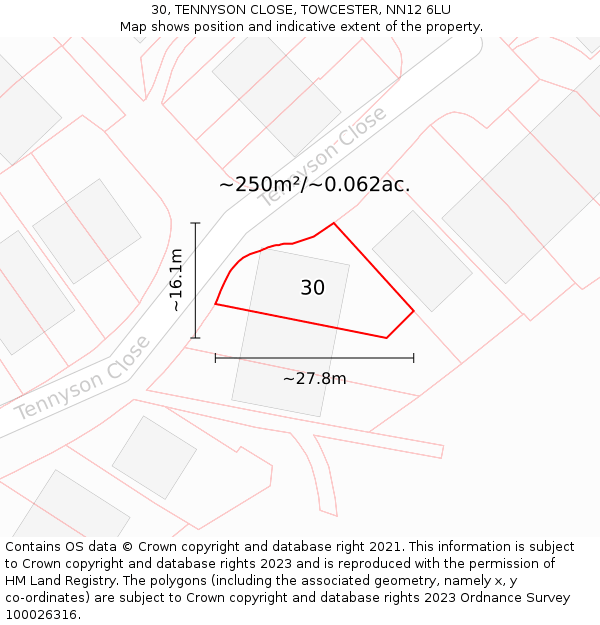 30, TENNYSON CLOSE, TOWCESTER, NN12 6LU: Plot and title map