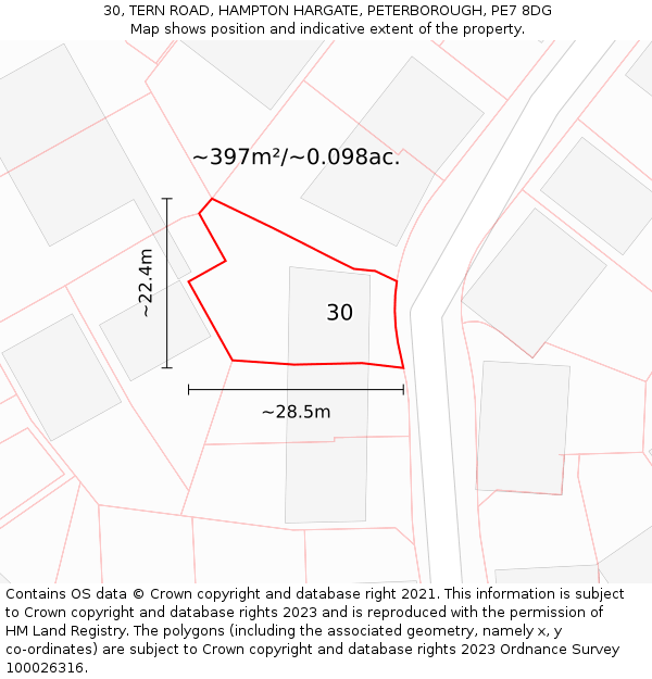 30, TERN ROAD, HAMPTON HARGATE, PETERBOROUGH, PE7 8DG: Plot and title map