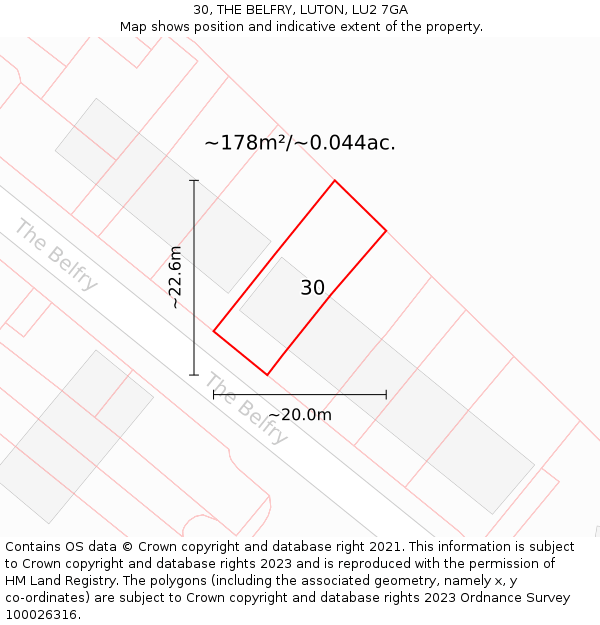 30, THE BELFRY, LUTON, LU2 7GA: Plot and title map