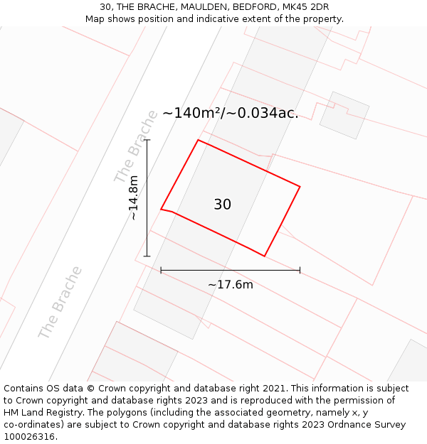 30, THE BRACHE, MAULDEN, BEDFORD, MK45 2DR: Plot and title map