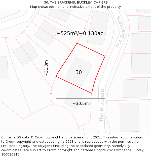 30, THE BRACKENS, BUCKLEY, CH7 2RB: Plot and title map