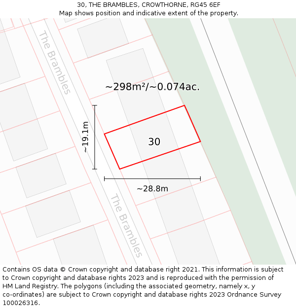 30, THE BRAMBLES, CROWTHORNE, RG45 6EF: Plot and title map