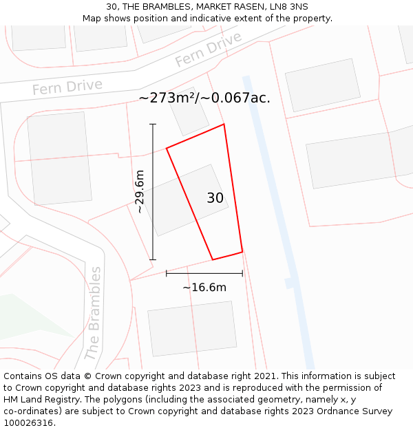30, THE BRAMBLES, MARKET RASEN, LN8 3NS: Plot and title map
