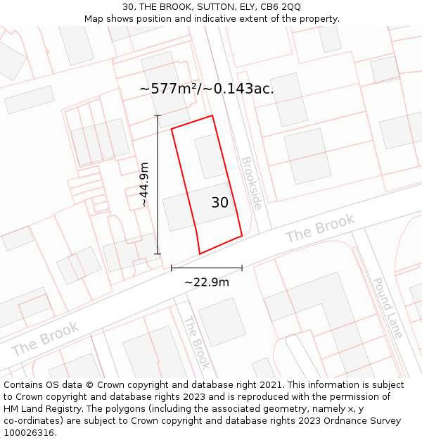 30, THE BROOK, SUTTON, ELY, CB6 2QQ: Plot and title map