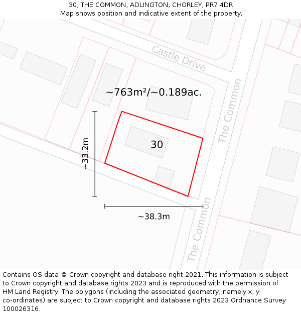 30, THE COMMON, ADLINGTON, CHORLEY, PR7 4DR: Plot and title map