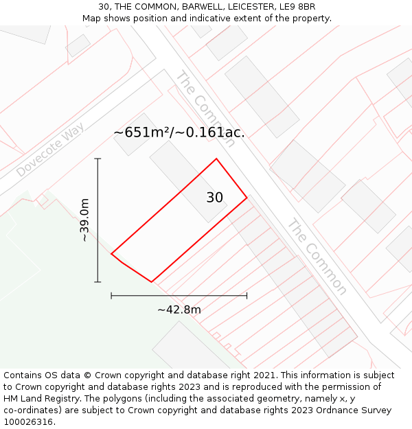 30, THE COMMON, BARWELL, LEICESTER, LE9 8BR: Plot and title map