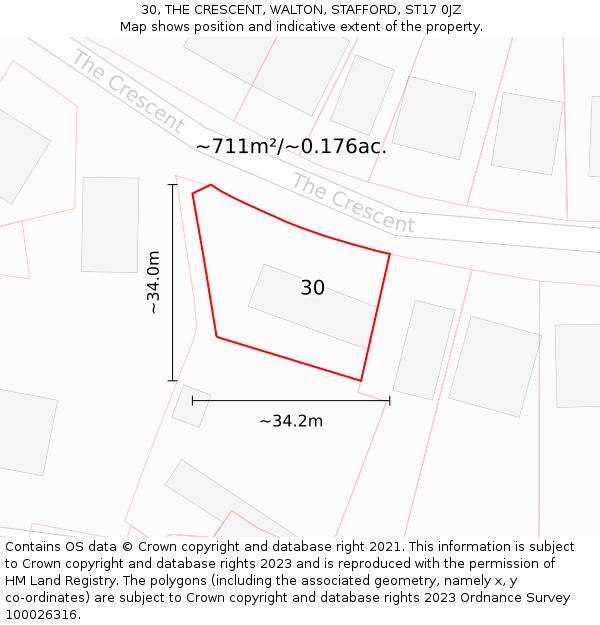30, THE CRESCENT, WALTON, STAFFORD, ST17 0JZ: Plot and title map