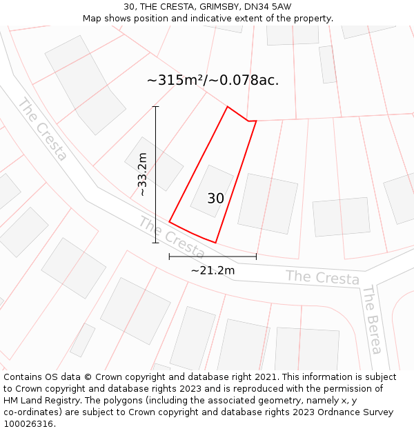 30, THE CRESTA, GRIMSBY, DN34 5AW: Plot and title map