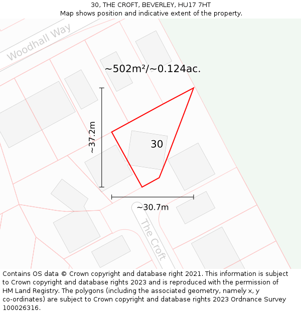 30, THE CROFT, BEVERLEY, HU17 7HT: Plot and title map