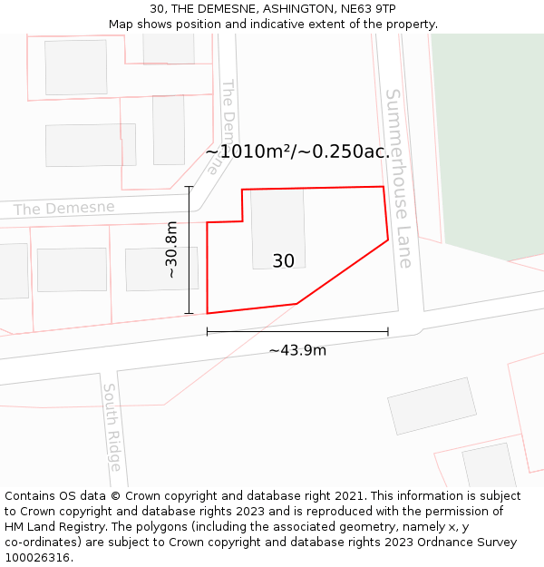 30, THE DEMESNE, ASHINGTON, NE63 9TP: Plot and title map