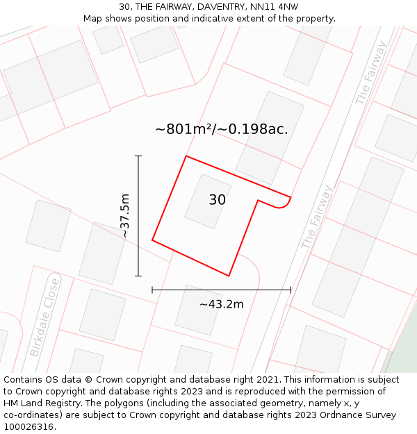 30, THE FAIRWAY, DAVENTRY, NN11 4NW: Plot and title map