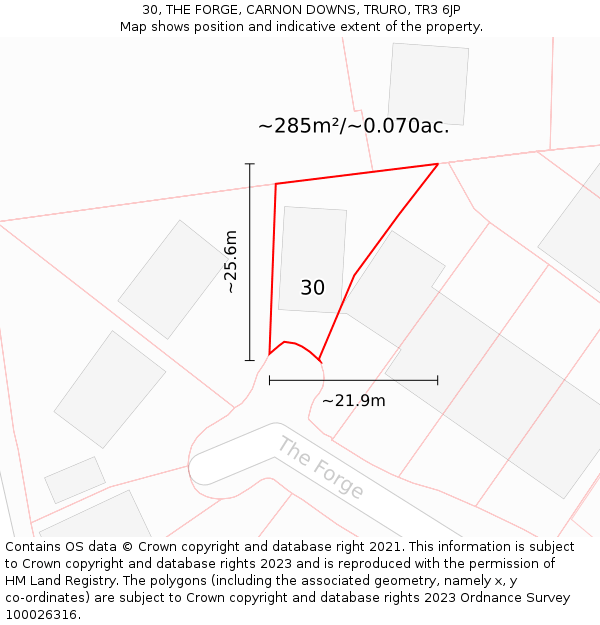30, THE FORGE, CARNON DOWNS, TRURO, TR3 6JP: Plot and title map