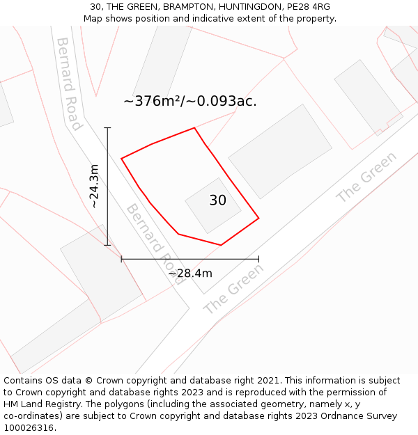 30, THE GREEN, BRAMPTON, HUNTINGDON, PE28 4RG: Plot and title map
