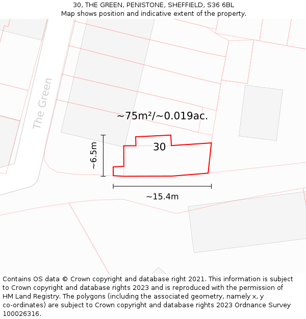 30, THE GREEN, PENISTONE, SHEFFIELD, S36 6BL: Plot and title map
