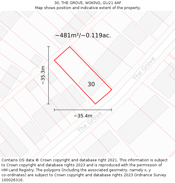 30, THE GROVE, WOKING, GU21 4AF: Plot and title map