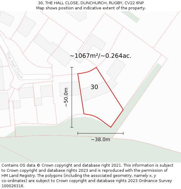 30, THE HALL CLOSE, DUNCHURCH, RUGBY, CV22 6NP: Plot and title map