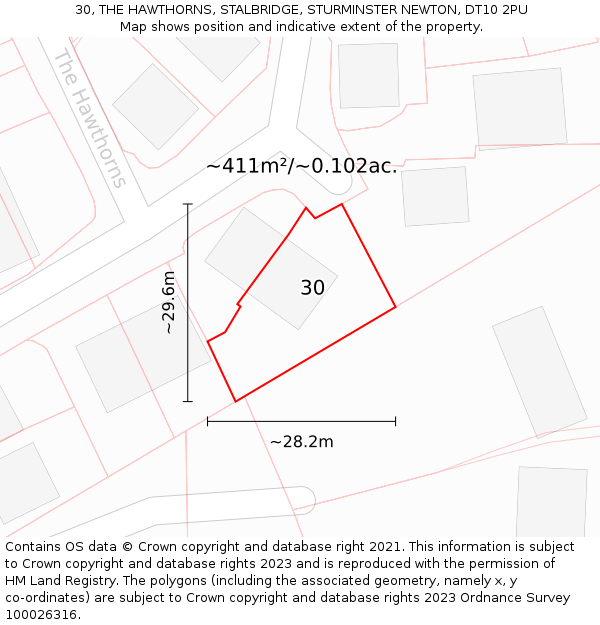 30, THE HAWTHORNS, STALBRIDGE, STURMINSTER NEWTON, DT10 2PU: Plot and title map
