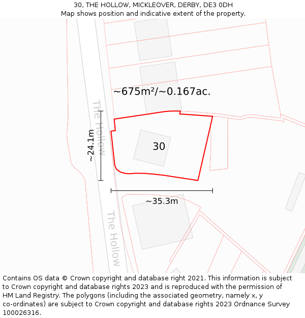 30, THE HOLLOW, MICKLEOVER, DERBY, DE3 0DH: Plot and title map