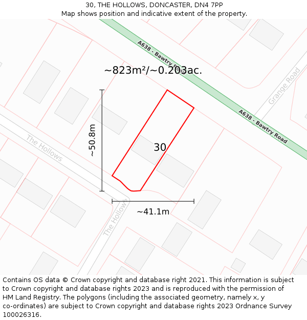 30, THE HOLLOWS, DONCASTER, DN4 7PP: Plot and title map