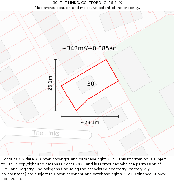 30, THE LINKS, COLEFORD, GL16 8HX: Plot and title map