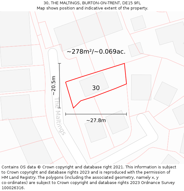 30, THE MALTINGS, BURTON-ON-TRENT, DE15 9FL: Plot and title map
