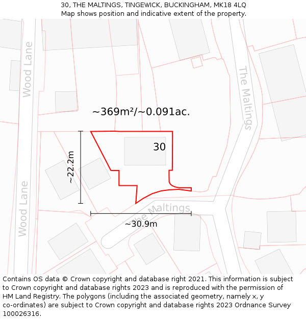 30, THE MALTINGS, TINGEWICK, BUCKINGHAM, MK18 4LQ: Plot and title map