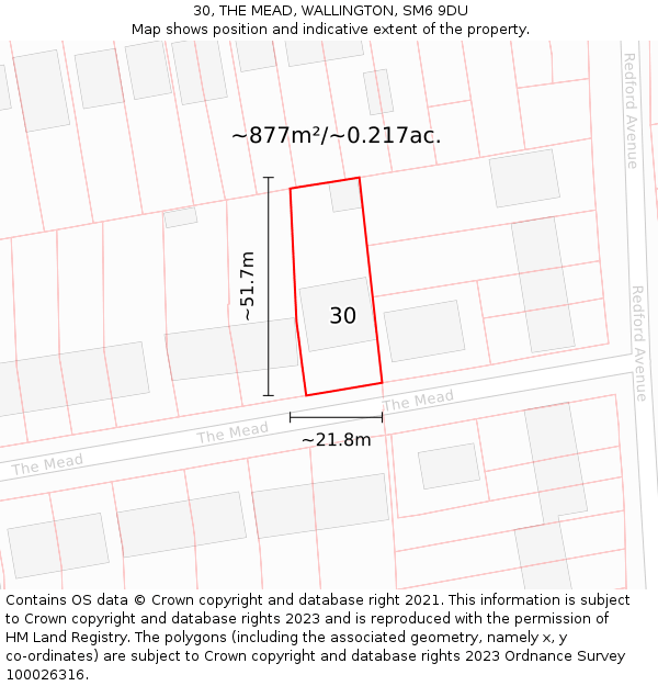 30, THE MEAD, WALLINGTON, SM6 9DU: Plot and title map