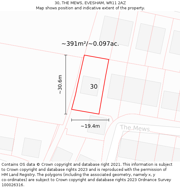 30, THE MEWS, EVESHAM, WR11 2AZ: Plot and title map