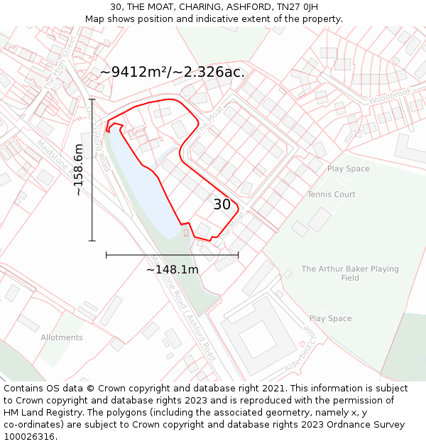 30, THE MOAT, CHARING, ASHFORD, TN27 0JH: Plot and title map