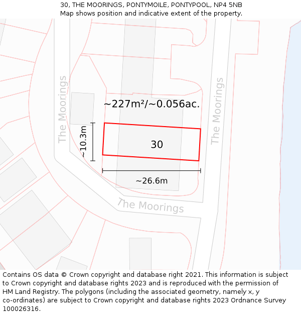 30, THE MOORINGS, PONTYMOILE, PONTYPOOL, NP4 5NB: Plot and title map