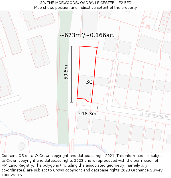 30, THE MORWOODS, OADBY, LEICESTER, LE2 5ED: Plot and title map